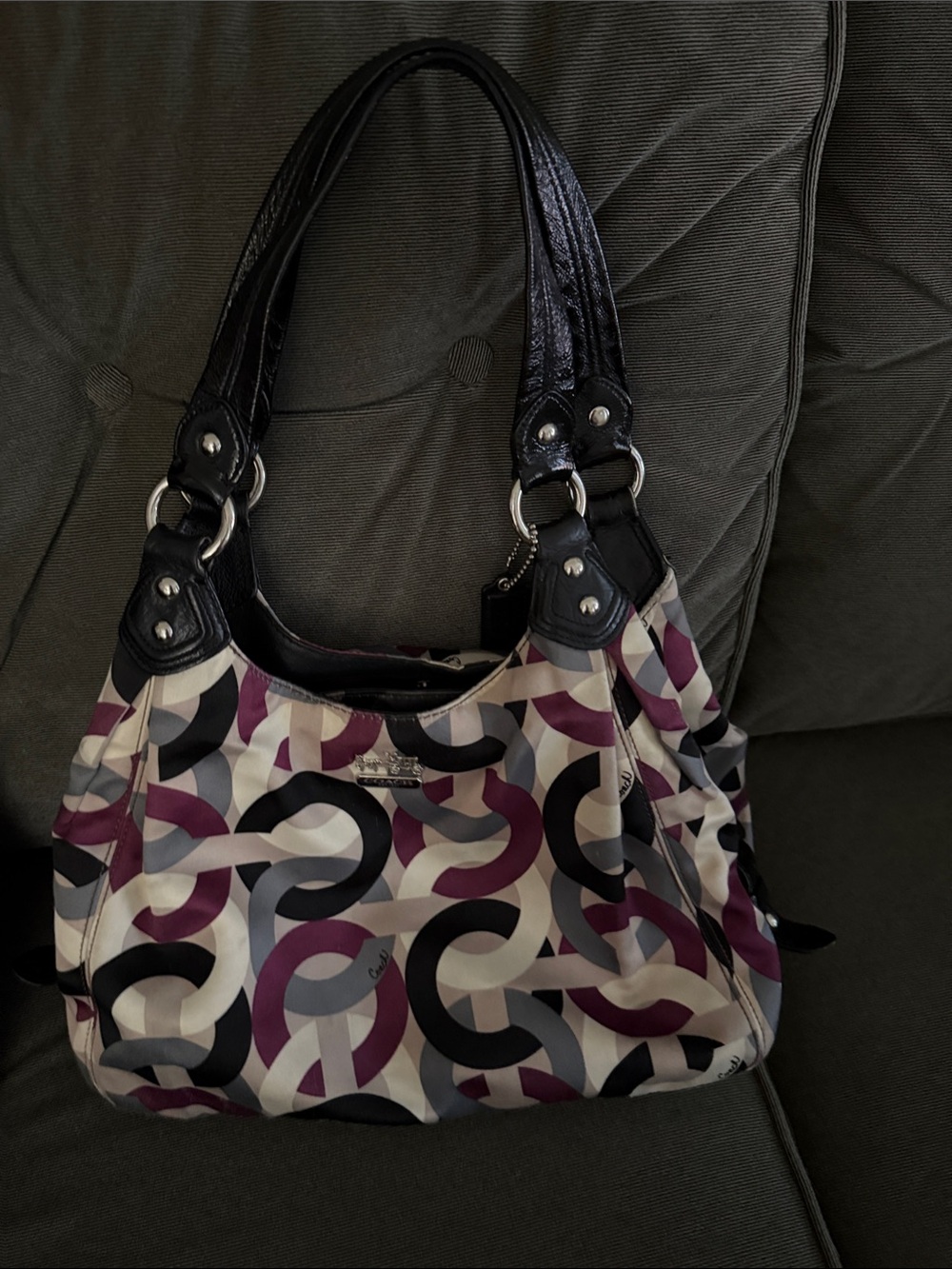 Coach Multicolor Circle-Print Shoulder Bag in Navy, Plum & Cream